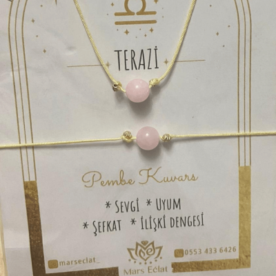 Terazi Burcu Pembe Kuvars Sevgi & Uyum Bilekliği